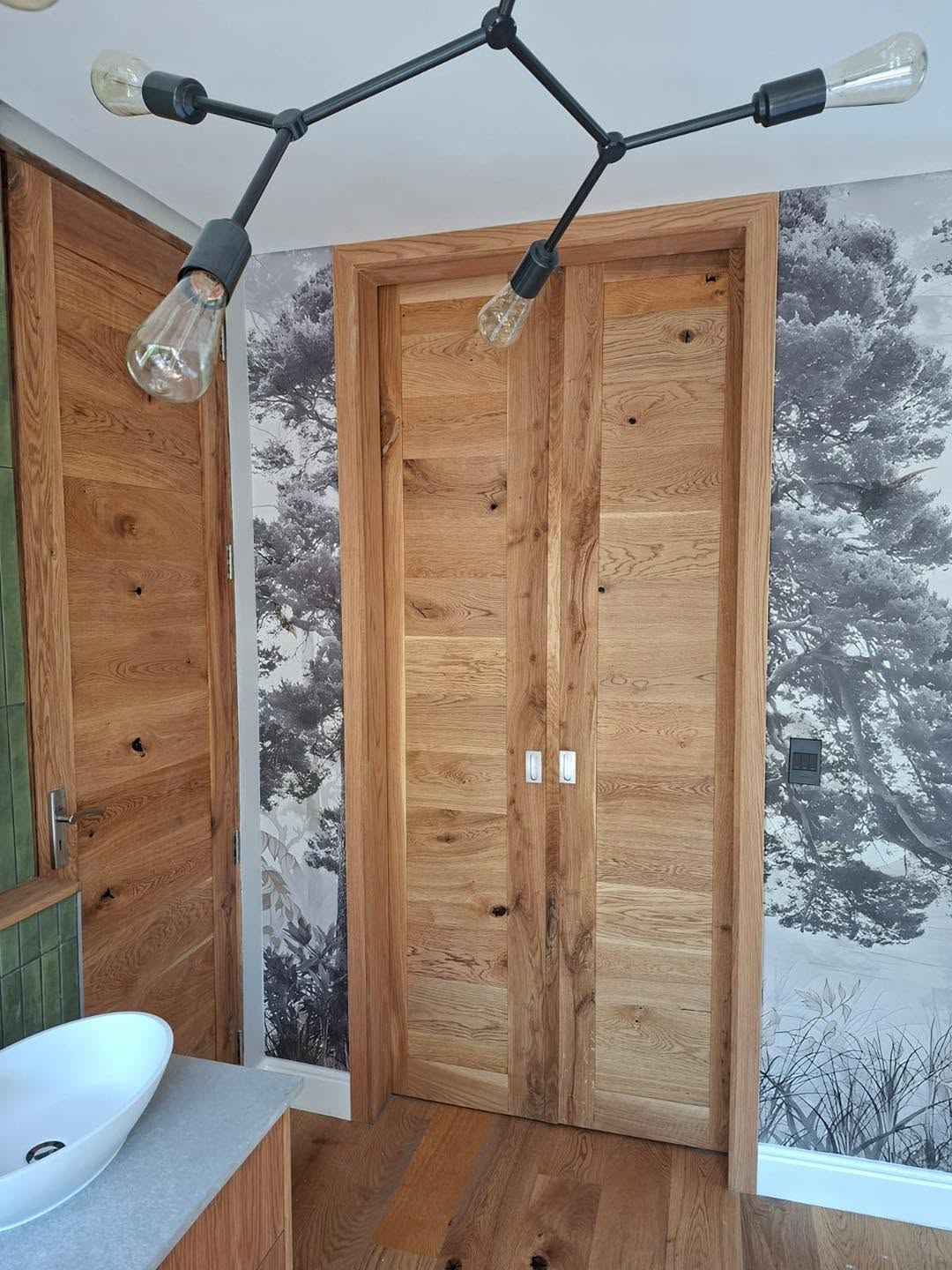 Knotted oak double doors with timber frame